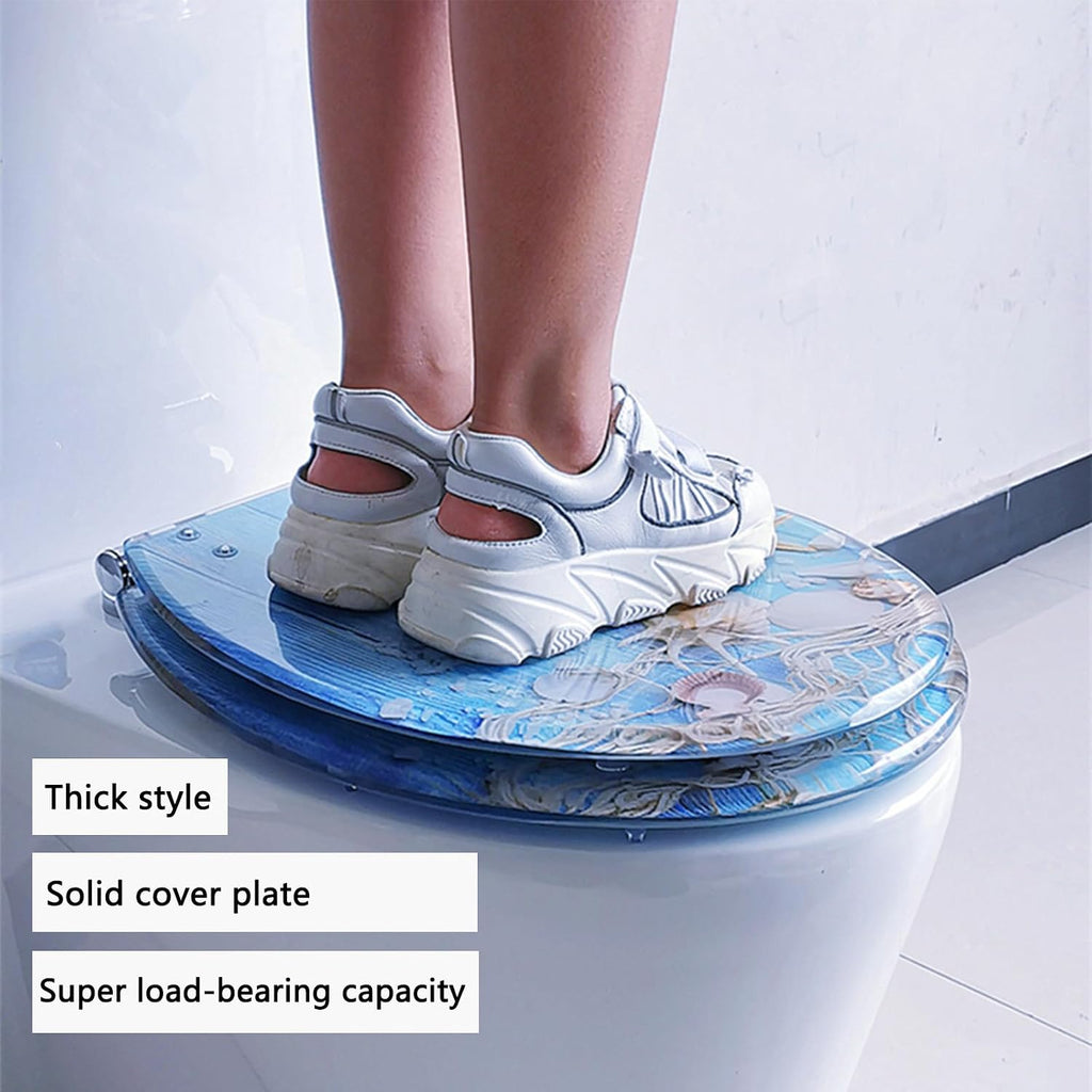 Round Toilet Seat Resin Toilet Seat Quietly Slow Close with Quick-Release Hinges Toilet Seat with Cover Easy to Clean Install