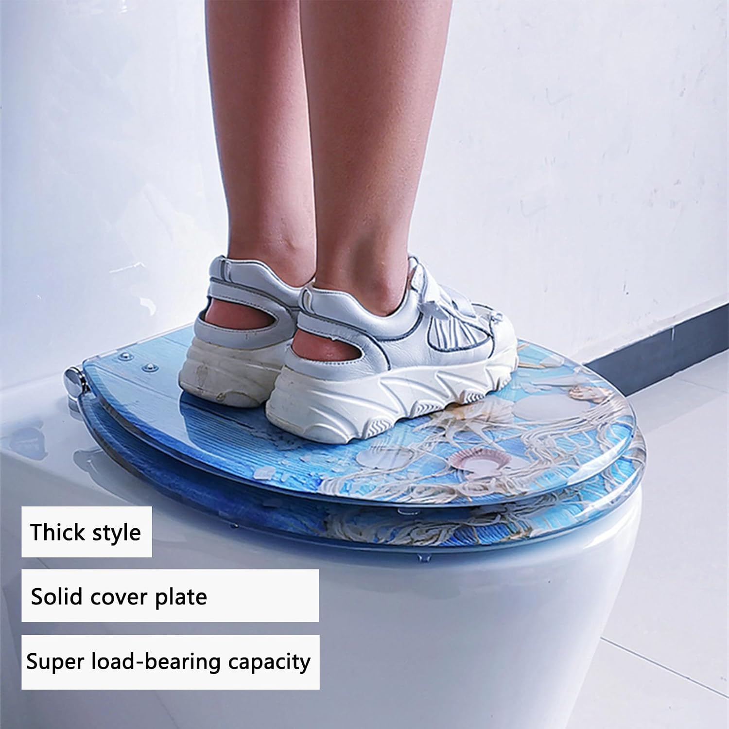 Round Toilet Seat Resin Toilet Seat Quietly Slow Close with Quick-Release Hinges Toilet Seat with Cover Easy to Clean Install