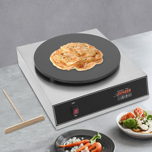 1650W Electric Crepe Maker, 15.74Inch Pancake Making Machine wiith Digital Display, Stainless Steel Non-Stick Round Crepe Griddle with Temp Control