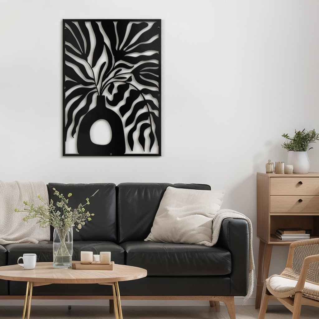 SIGNLEADER Metal Wall Art Decor Olive Tree Minimalist Modern Abstract Wall Sculpture Hangings Home Decoration for Living Room, Bedroom, Bathroom, Kitchen, Outdoor - 30' Black