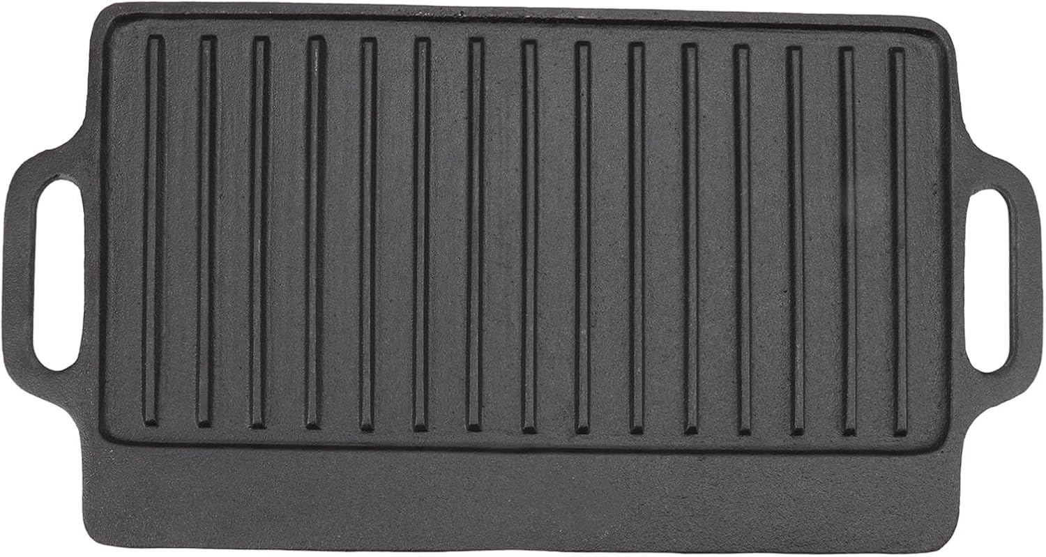 Cast Iron Heavy Duty Grill Griddle for Uniform Heating and Durable Cooking, for Steak, Chicken, Pancakes, Bacon and Eggs, with Easy Grip Handles, Stove Top Griddle for Household (51x23CM)