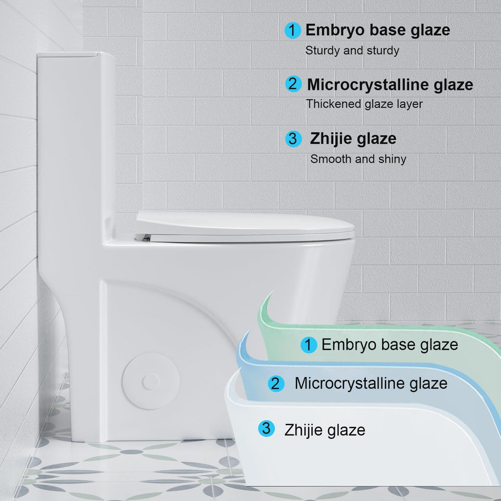 Elongated One Piece Toilet with Comfort Chair Seat ADA Height 17.3' Modern Toilet for Bathroom, Dual Flush 0.8/1.6 GPF and MAP 1000g, 12' Rough-In, Soft Closing Seat, Glossy White