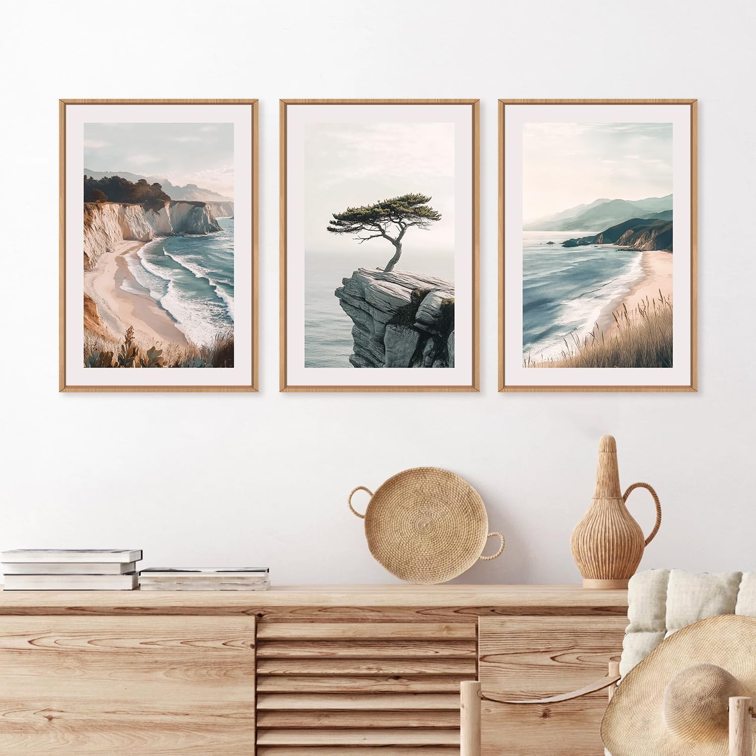 Celestdeco Amalfi Coastal Beach Framed Canvas Wall Art Set, Summer Ocean Wall Decor, Southwestern Beach Wall Painting, Ocean Seascape Art Prints for Living Room, Bedroom, Dining Room-24'x36'x3