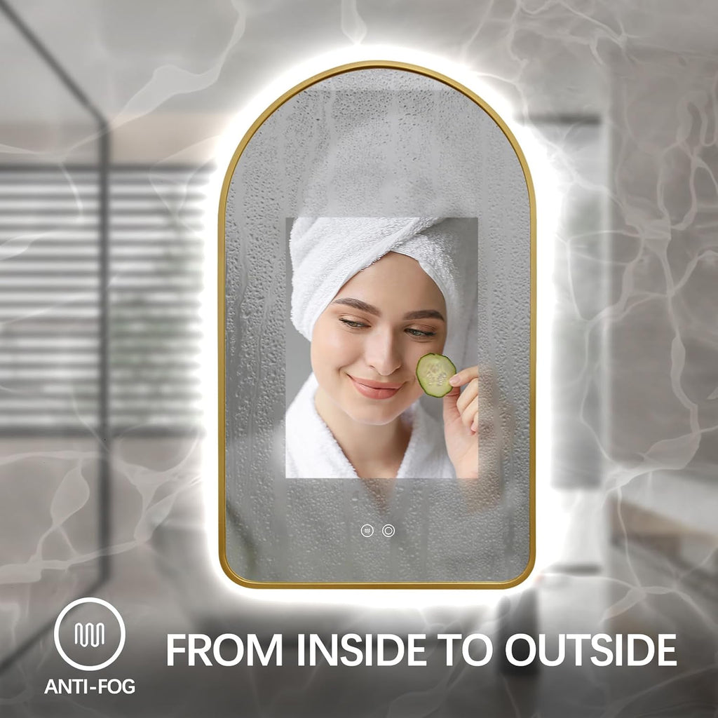 Arched LED Bathroom Mirror, 40'x24' Arch Backlit Mirror with Light Vanity Mirror for Wall Gold Frame, Anti-Fog, 3 Colors, Dimmable, Adjustable Brightness, Memory Function, IP65 Waterproof, Vertical