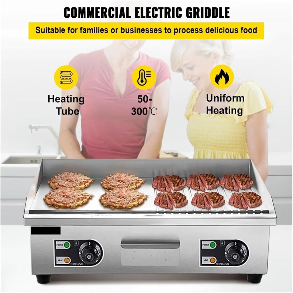 Electric Griddle Grill,Stainless Steel Flat Top Grill,Teppanyaki Grill With Adjustable Temperature Control 122°F-572°F