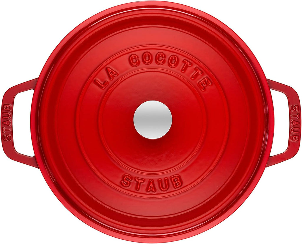 Staub Cast Iron Round Cocotte, Dutch Oven, 7-quart, serves 7-8, Made in France, Cherry