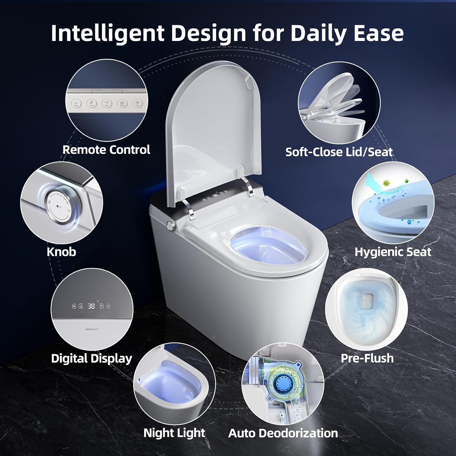 Smart Toilet with Bidet Built-in - ADA Height, Foot Sensor Lid Open & Close, One Piece Bidet Toilet with Tank and Pump, 12' Rough-in Toilet Bidet, RKS-X700