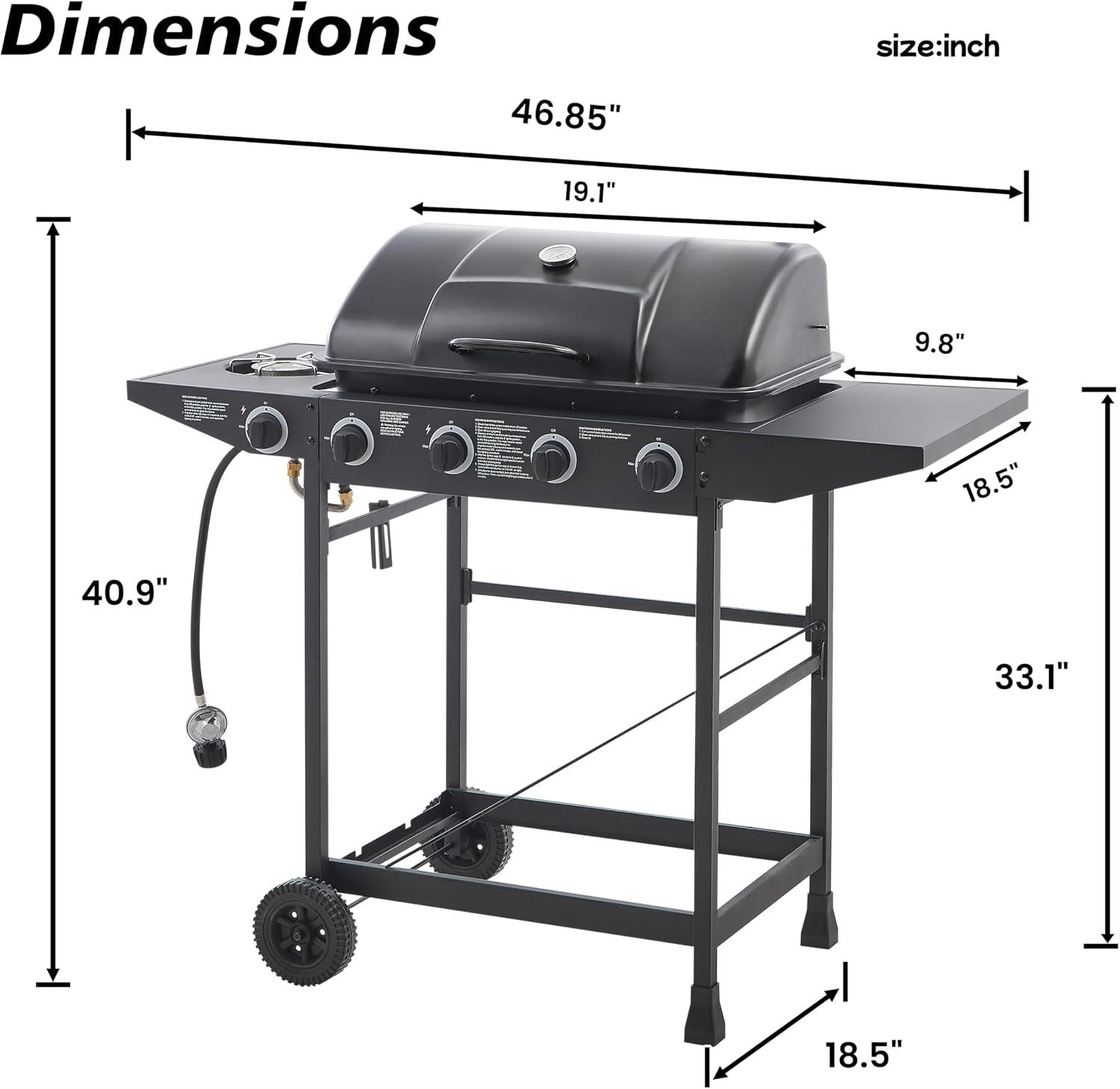 4-Burner Propane Gas Grills for Outdoor Cooking, 42000 BTU BBQ Portable Flat Top Grill Output Stainless Steel Barbecue Grill with Cabinet & Rolling Wheels and Side Tables (4 IN 1)