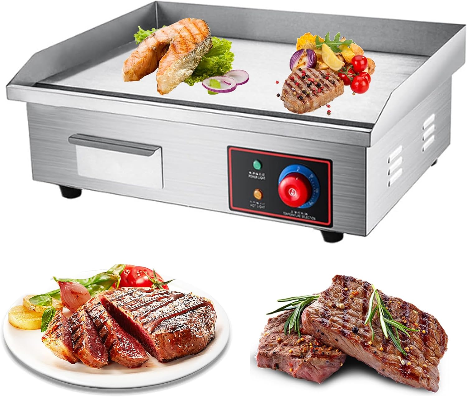 Commercial Griddle 21' Commercial Electric Griddle 220V 3000W Non-Stick Countertop Flat Top Griddle Hot Plate BBQ