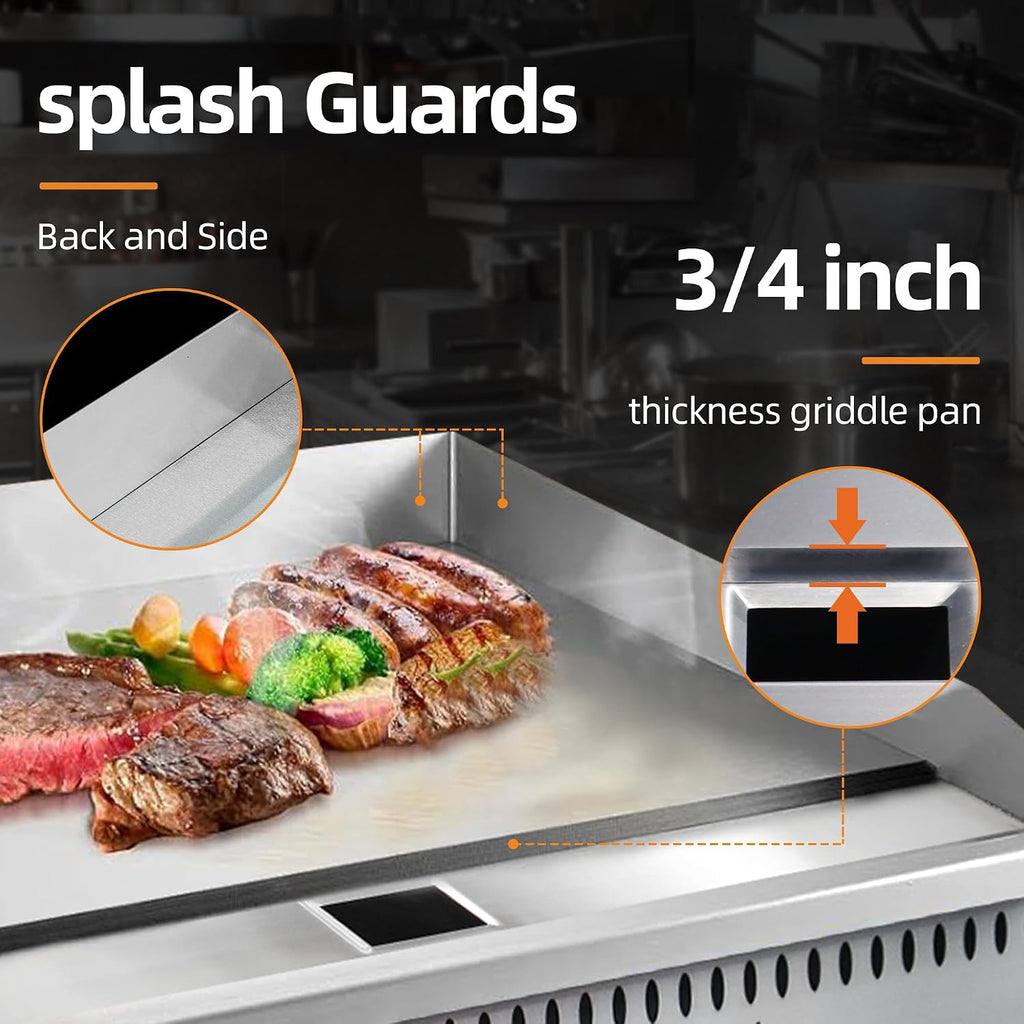 12' Commercial Countertop Griddle, Single Burners Gas Griddle, 30000 BTU Output, Stainless Steel Flat Top Grill Hot Plate with Natural Gas and Propane Conversion Kit for Restaurant, Food Truck