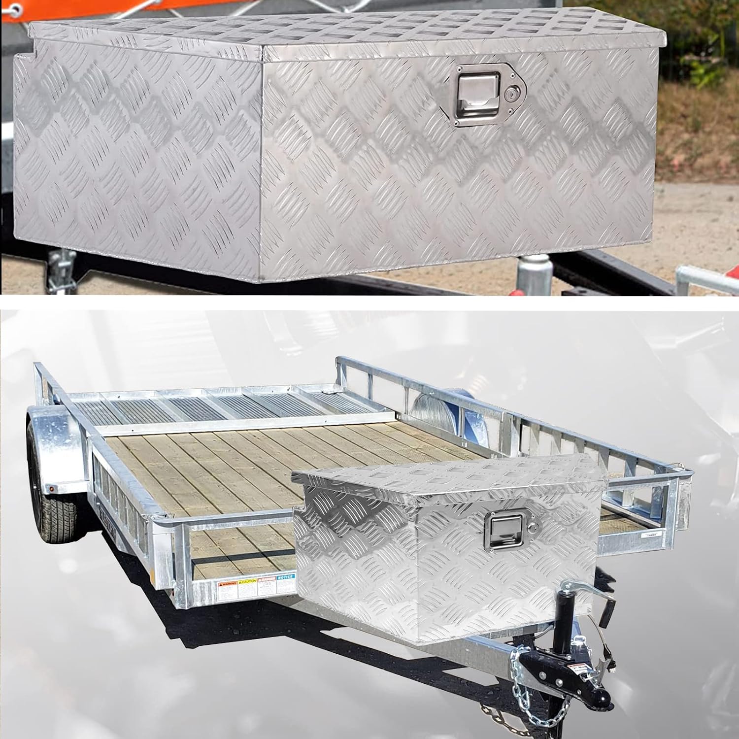 27' x 13' x 13' Trailer Tongue Tool Box with Latch and Keys Heavy Duty Aluminum Trailer Toolbox Organizer Truck Underbody Box Compatible with Pick Up Truck Bed RV Trailer ATV Silver
