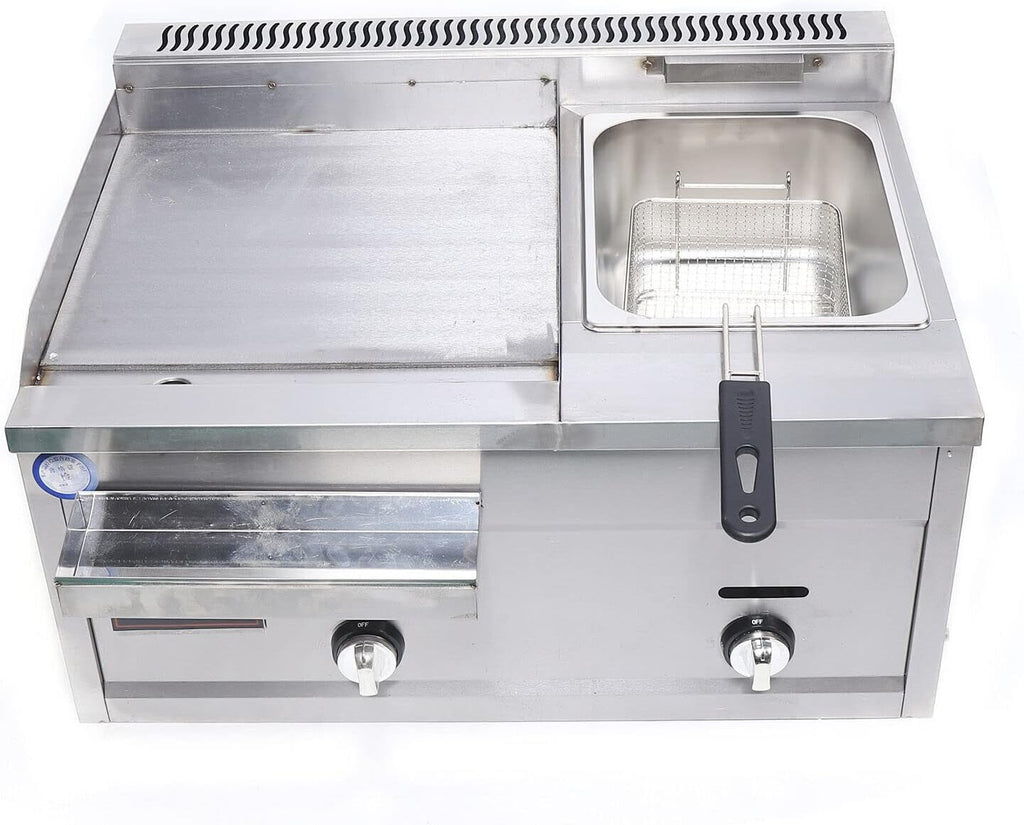 Commercial Gas Grill Griddle Combo - Stainless Steel Propane Flat Top Grill with Deep Fryer, 27Inch Multi-Function Restaurant Equipment