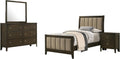 Coaster Home Furnishings Wilkes Transitional 4-Piece Bedroom Set Fabric Upholstered Twin Size Panel Bed Frame 51-inch Headboard Dark Cocoa 224421T-S4