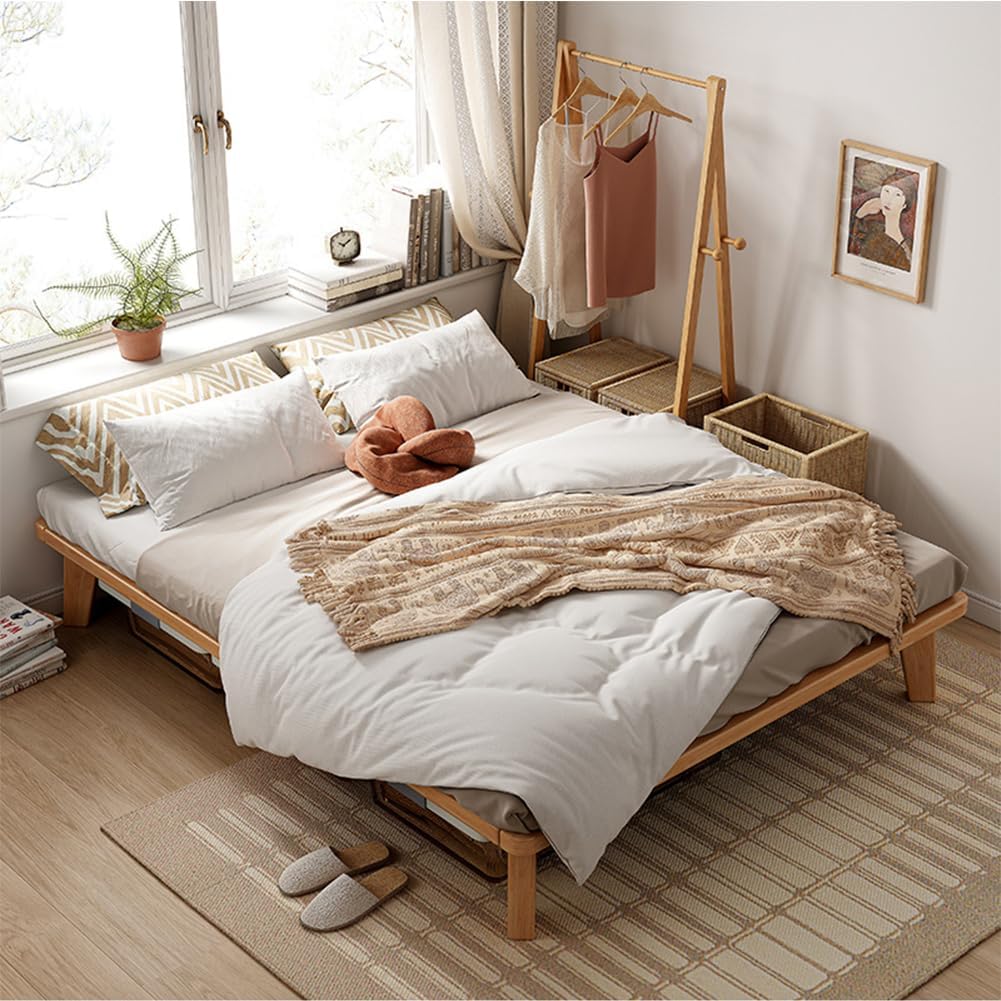 NELYE Twin-XL Platform Bed Base - 14 Inch Solid Wood Mattress Foundation with Support Slats and Legs, Twin XL Size Rubberwood Simple Bed Frame