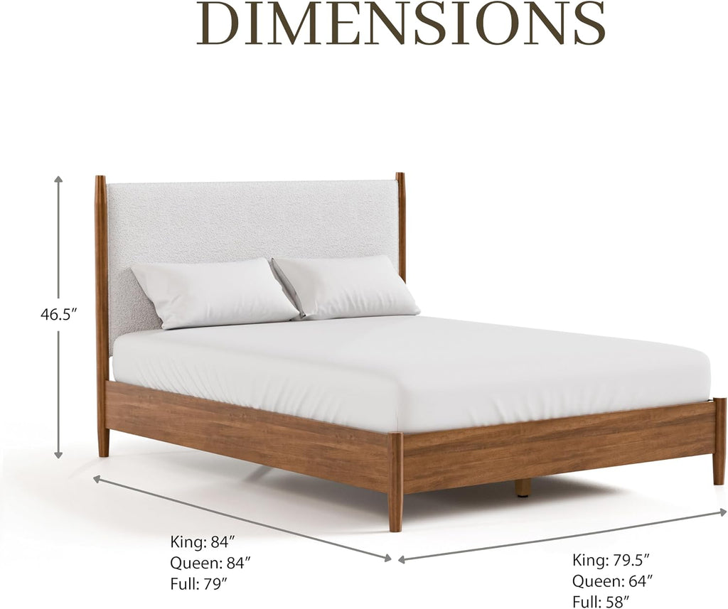 Furniture of America Wyatt Modern 2-Piece Solid Wood Bedroom Collection, Platform Frame with Upholstered Headboard and 2-Drawer Nightstand, No Box Spring Required for Home, Guest Room, Walnut, Queen