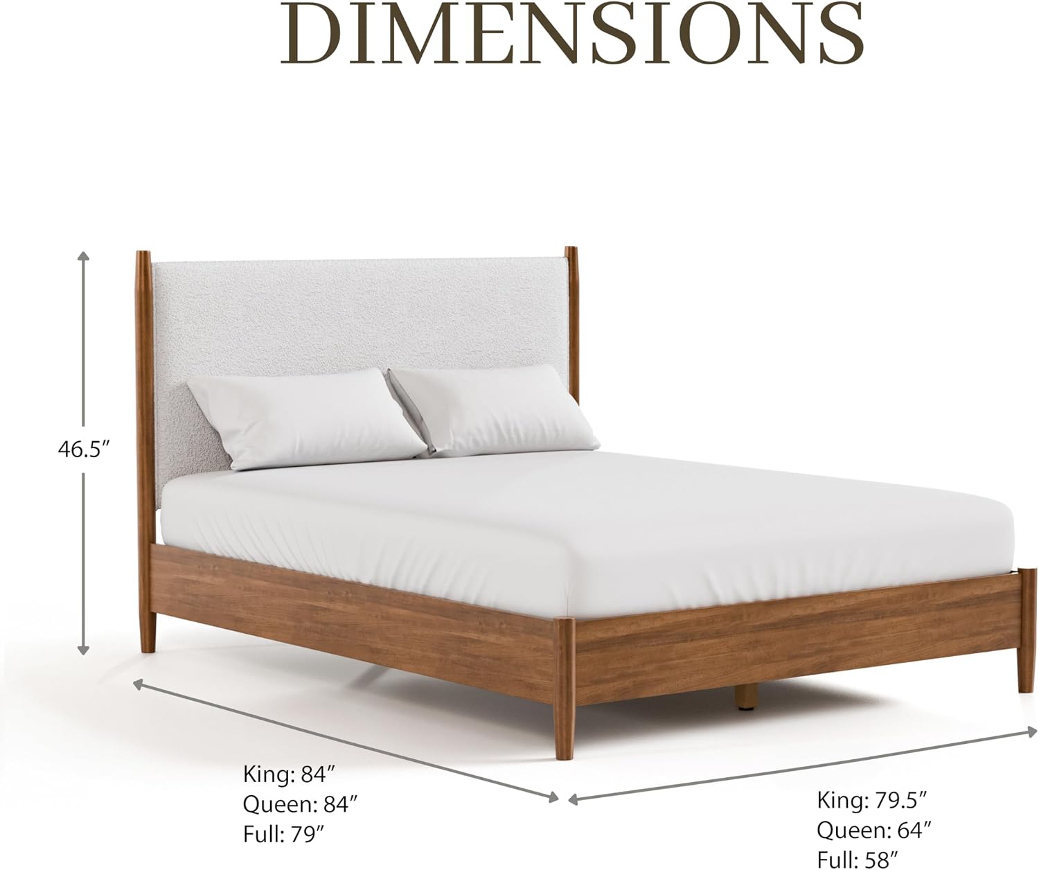 Furniture of America Wyatt Modern 2-Piece Solid Wood Bedroom Collection, Platform Frame with Upholstered Headboard and 2-Drawer Nightstand, No Box Spring Required for Home, Guest Room, Walnut, Queen