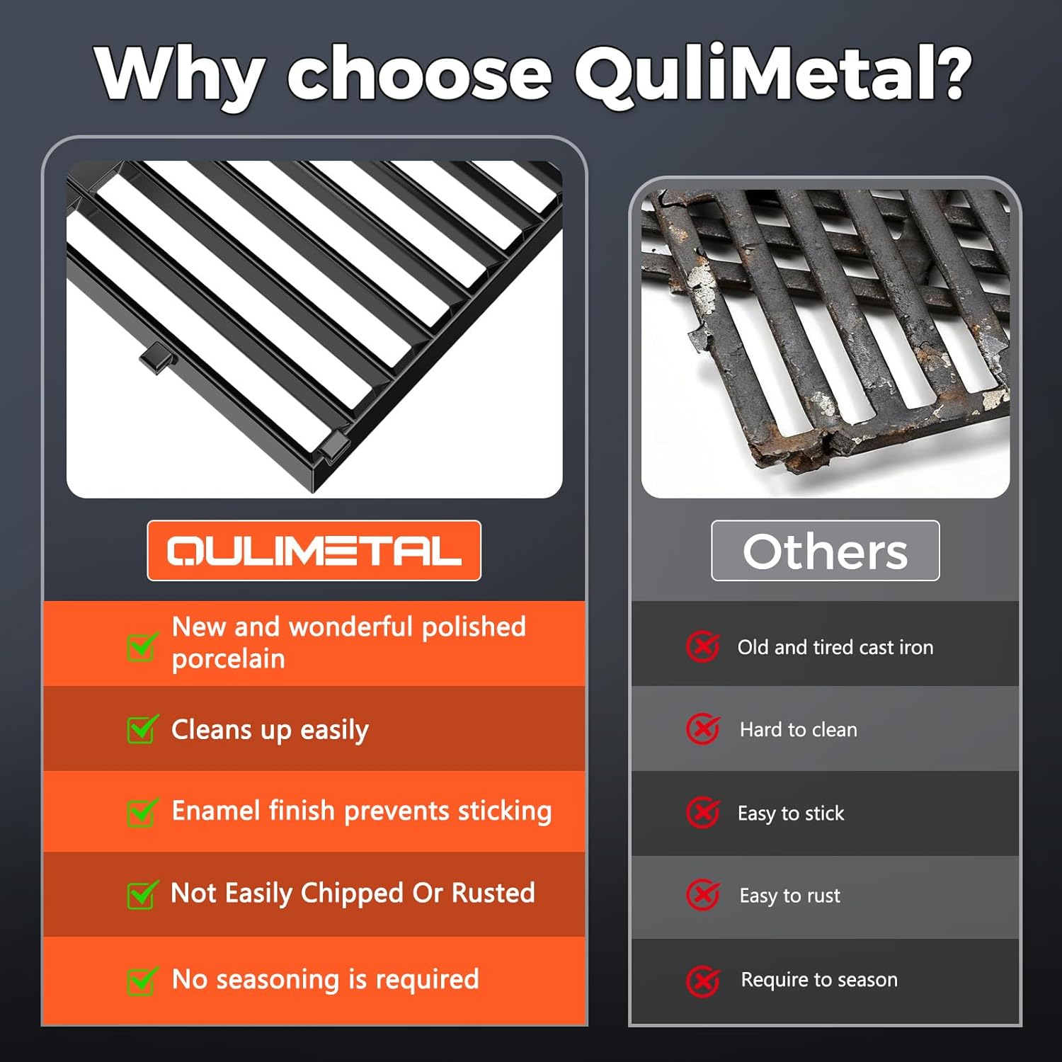 QuliMetal Reversible 7598 Griddle Replacement and 17.5' Grill Grates 15.3' Flavorizer Bars for Weber Spirit 300 & GS4 Spirit II 300, Spirit E-310 E-315 Grills with Front Control Knobs