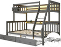 FJTJBSI Solid Wood Bunk Bed with Charging Station and LED Lights Detachable Bunk Bed Twin Over Twin with 2 Storage Drawers Full Size Bed Frame with Guardrail and Ladder for Kids Adults Bedroom