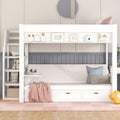 Harper & Bright Designs Full Over Full Bunk Bed with Storage Staircase and Bedside Table for 2, Wood Bunk Bed Frame with Drawers for Saving Space, White