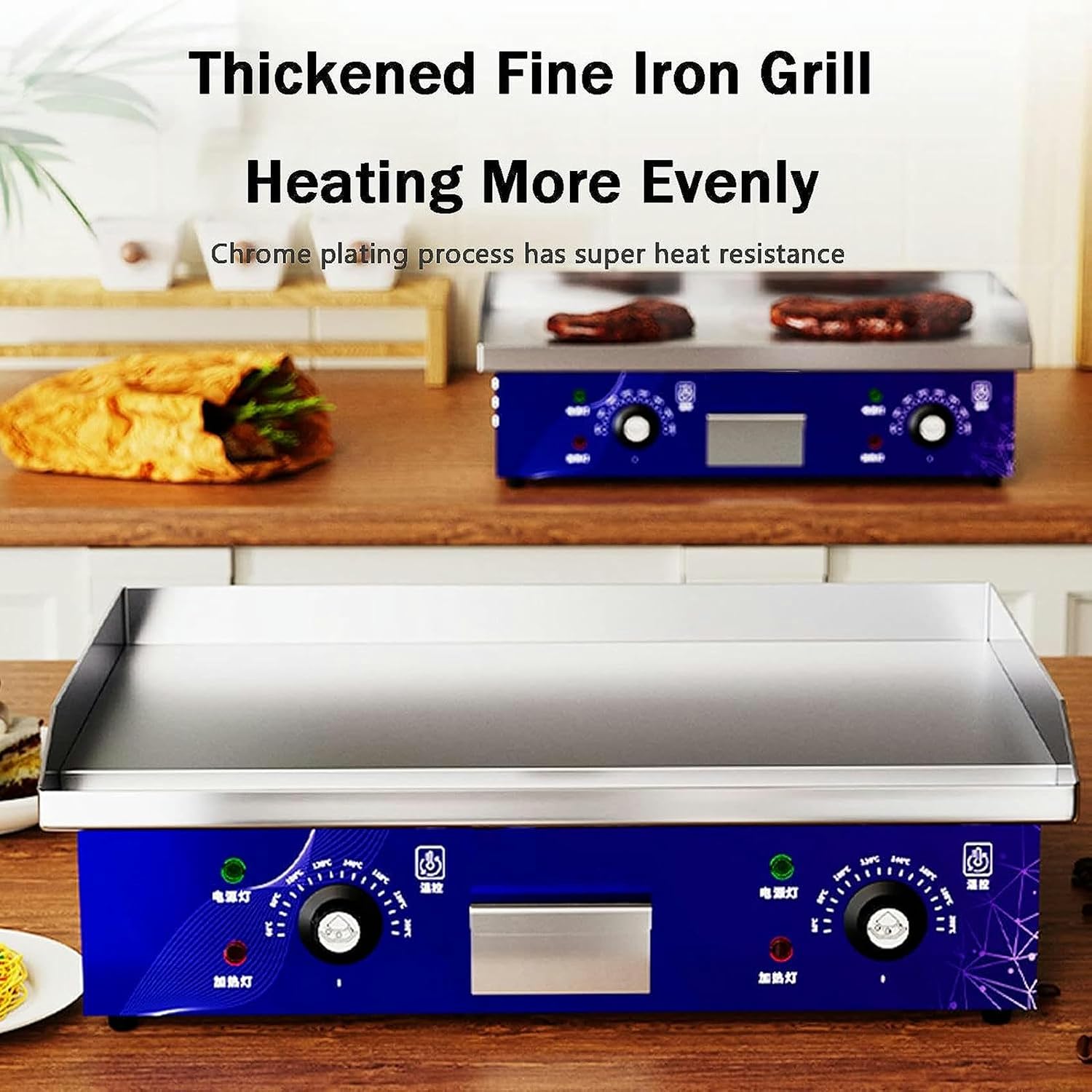 220V 4400W Commercial Electric Griddle, Electric Countertop Flat Top Griddle, Non-Stick Stainless Steel Restaurant Grill with Adjustable Temperature 122°F-572°F for Kitchen Restaurant