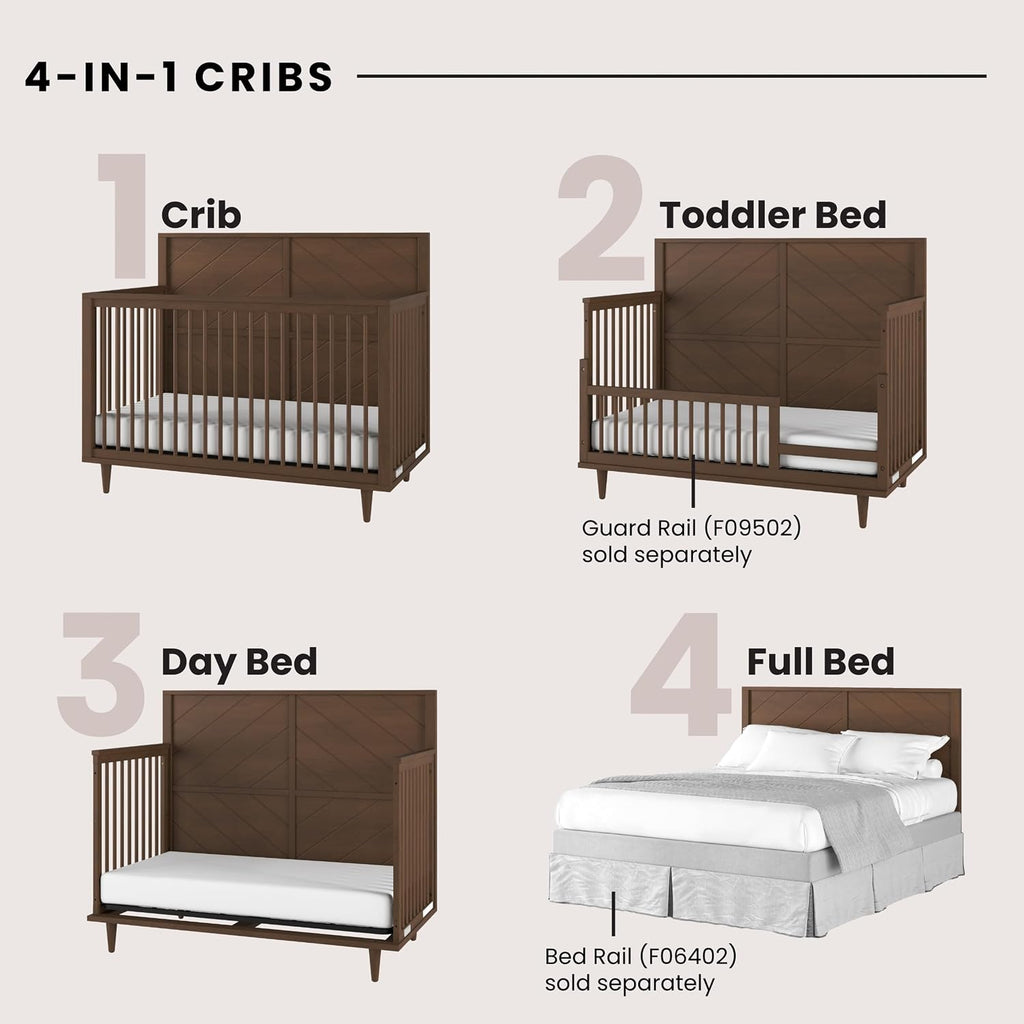 Child Craft Surrey Hill Design 4-in-1 Convertible Baby Crib Nursery Furniture Set, Baby Bed and 3 Drawer Dresser, for Babies, Toddlers and Kids Bedroom (2 Piece - Toasted Chestnut)
