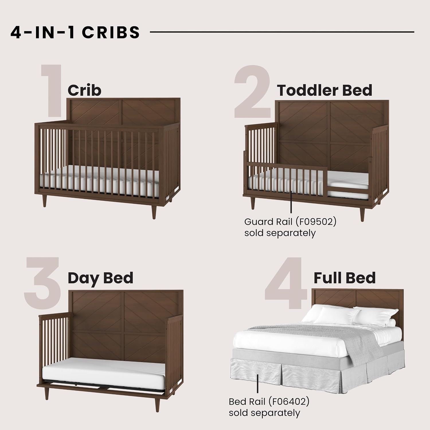 Child Craft Surrey Hill Design 4-in-1 Convertible Baby Crib Nursery Furniture Set, Baby Bed and 3 Drawer Dresser, for Babies, Toddlers and Kids Bedroom (2 Piece - Toasted Chestnut)