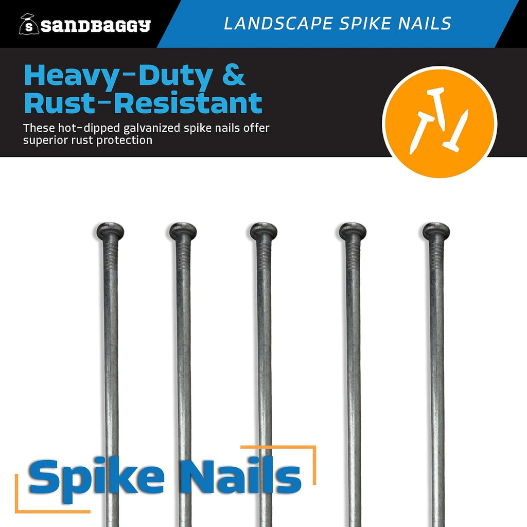 Sandbaggy 3/8' x 12' Landscape Spike Nails - Galvanized Timber Spikes - Construction, Landscape Edging, Framing, Landscape Fabric (3/8' x 12' (Galvanized), 200)