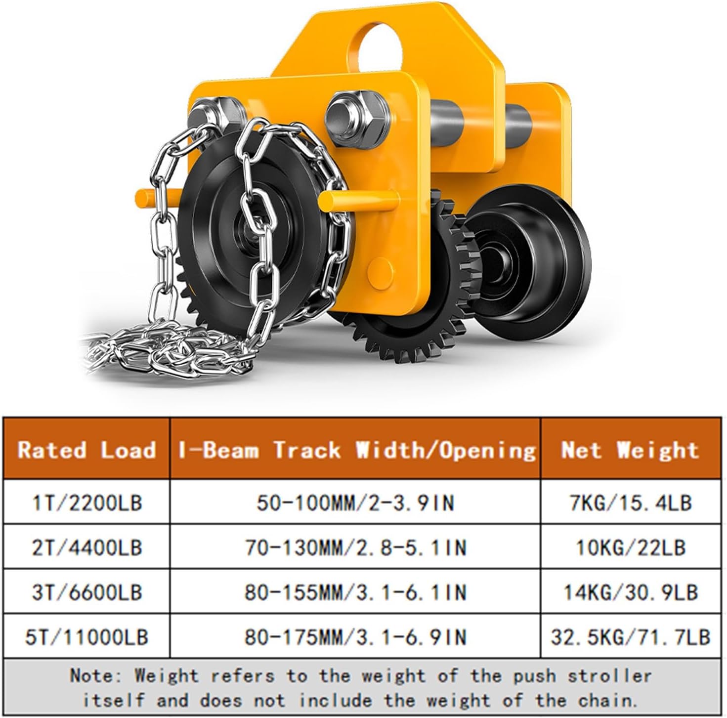 Chain-driven Manual Dual-axle Dolly, Steel Push-beam Dolly, Load Capacity 1-5 Tons, Adjustable Width 2-6.9 Inches, for Garages, Warehouses, Construction Sites(2T/4400LB,3m/9.8ft)