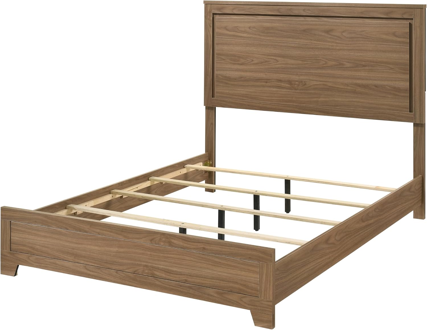 Furniture of America Nomal Modern Solid Wood 5-Piece Bedroom Set with Recessed Panel Headboard Bed, Metal Center Glide on Nightstands and Dresser with Mirror, Box Spring Needed, Queen, Chestnut Brown
