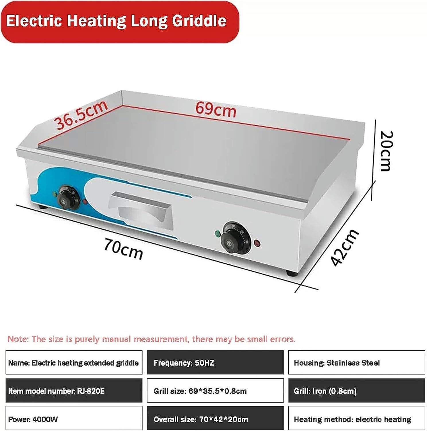 Electric Griddles, Large Electric Griddle Hot Cooking Plate, 220-240V Commercial Stainless Steel Efficient Nonstick Adjustable Countertop Hot Plate BBQ Grill for Barbecue Omelette Fried Food