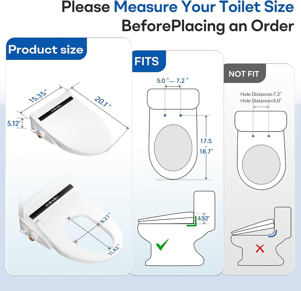 Elongated Smart Bidet Toilet Seat – Heated Seat, Instant Ceramic Water Heating, Warm Air Dryer, Wireless Remote, Self-Cleaning Nozzle, LED Display & Soft Night Light
