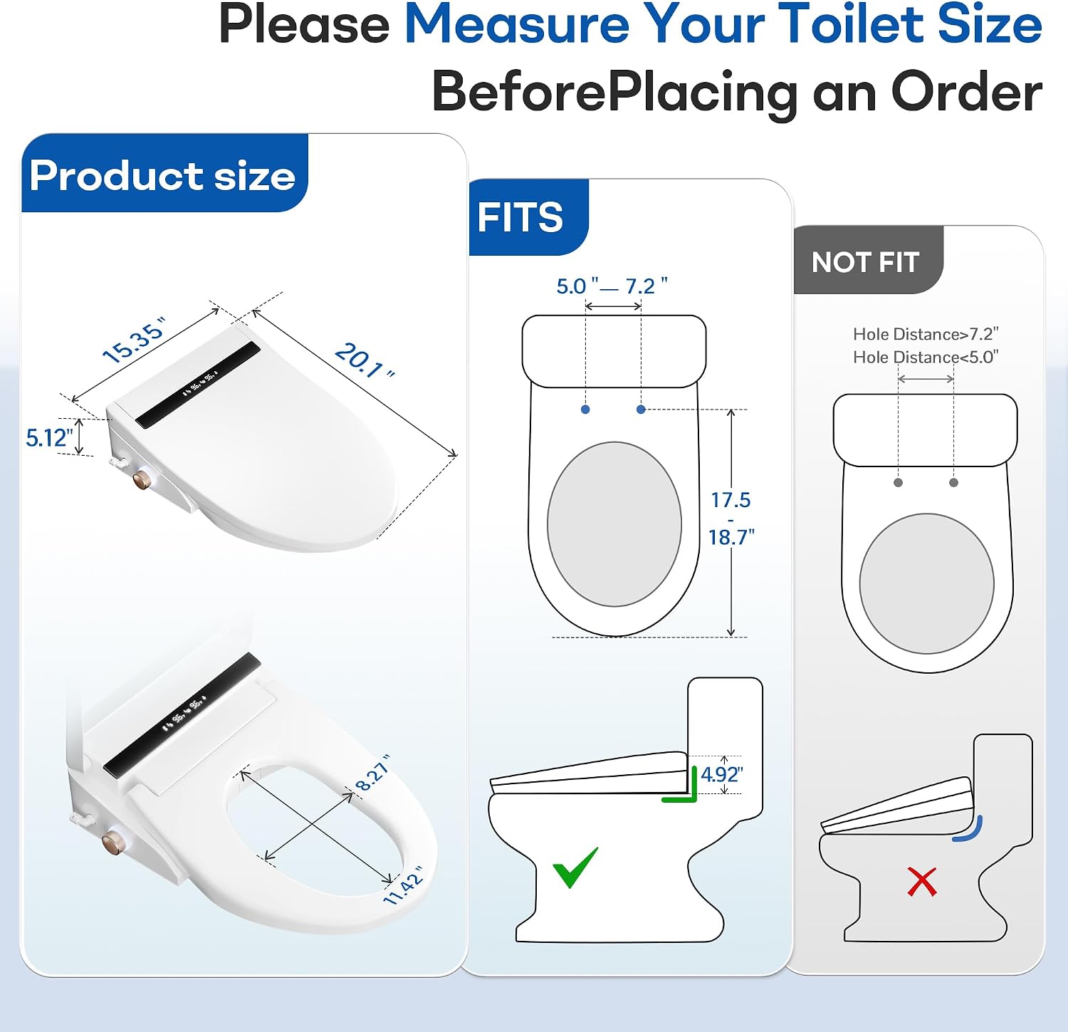 Elongated Smart Bidet Toilet Seat – Heated Seat, Instant Ceramic Water Heating, Warm Air Dryer, Wireless Remote, Self-Cleaning Nozzle, LED Display & Soft Night Light