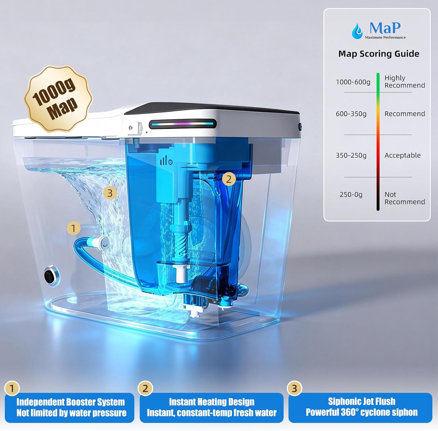 Smart Toilet with Bidet Built In, Auto Open, Heated Seat & Dual Auto Flush, Foot Sensor, Tankless Modern Elongated Electric Toilet with Warm Water Wash, Air Dryer, LED Display & 1000g MaP Flush