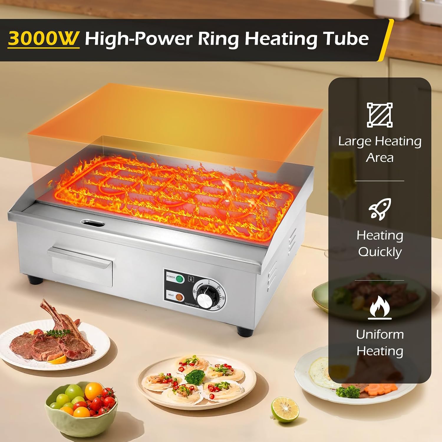 Dyna-Living Double Head Commercial Waffle Maker 2400W & Commercial Electric Griddle 22'' Flat Top Grill Countertop 122°F-572°F Temp Adjustable