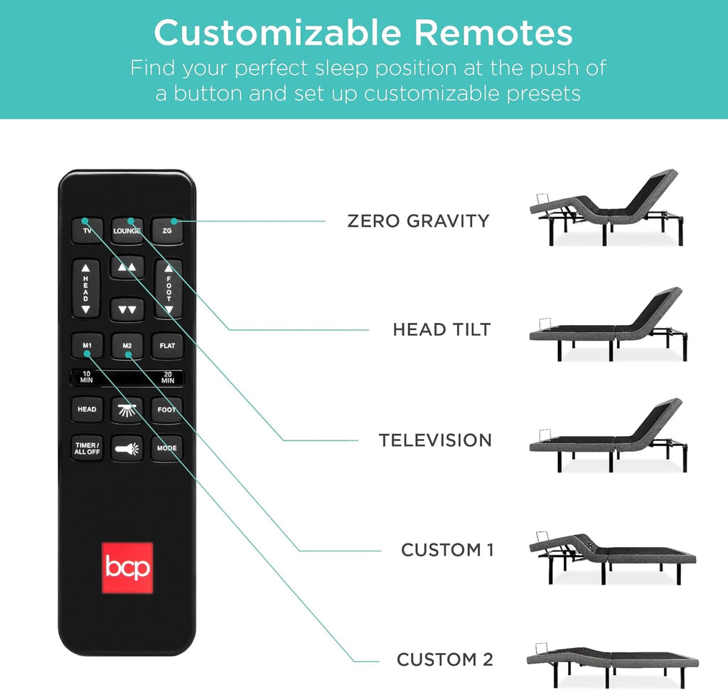 Best Choice Products Ergonomic Queen Size Adjustable Bed Frame, Electric Base w/Wireless Remote Control, Nightlight, Massager, 2 USB Ports