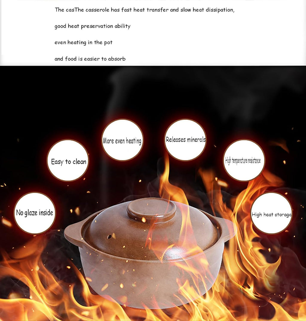 Cookware Kitchen Stew Pot Round Ceramic Casserole for Soup and Stews, Clay Cooking Pot with Lid and Dual Handles, Uniform Heating Household Braiser Pan,4L