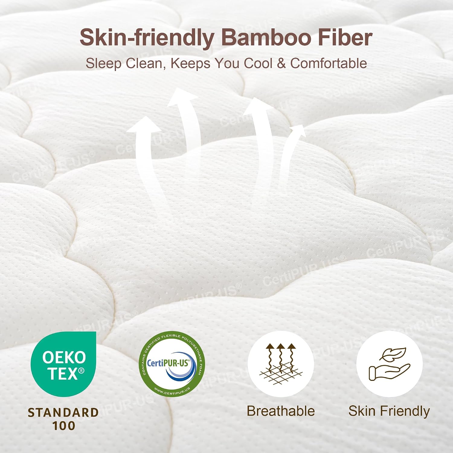 Dolonm Full Size Bamboo Bed Frame with 12' Mattress-Medium Hybrid Firm, Bed Frame and Mattress Set, Bamboo Mattress Topper, Pressure Relief, Motion Isolation（Walnut
