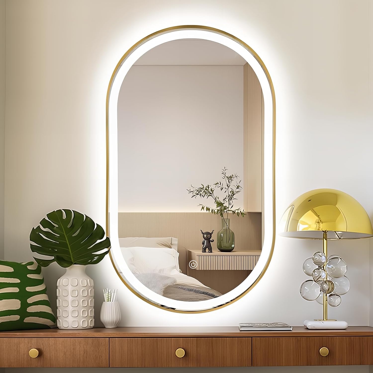 40'x24' Oval LED Bathroom Mirror with Lights, Gold Anti Fog Lighted Vanity Mirror Wall Mounted, LED Oval Mirror with 3 Colors, Memory, ShatterProof, Front/Backlit, Horizontal/Vertical