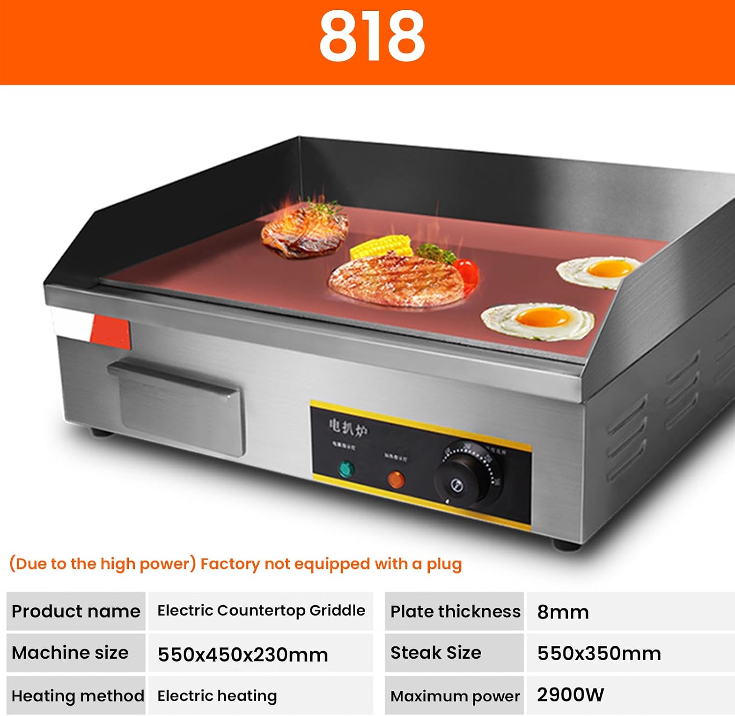 2900W 21.6Inch Commercial Electric Griddle Flat Top Grill Hot Plate BBQ Non-Stick Flat Large Countertop Griddle Adjustable Thermostatic Control for Home Or Commercial Places