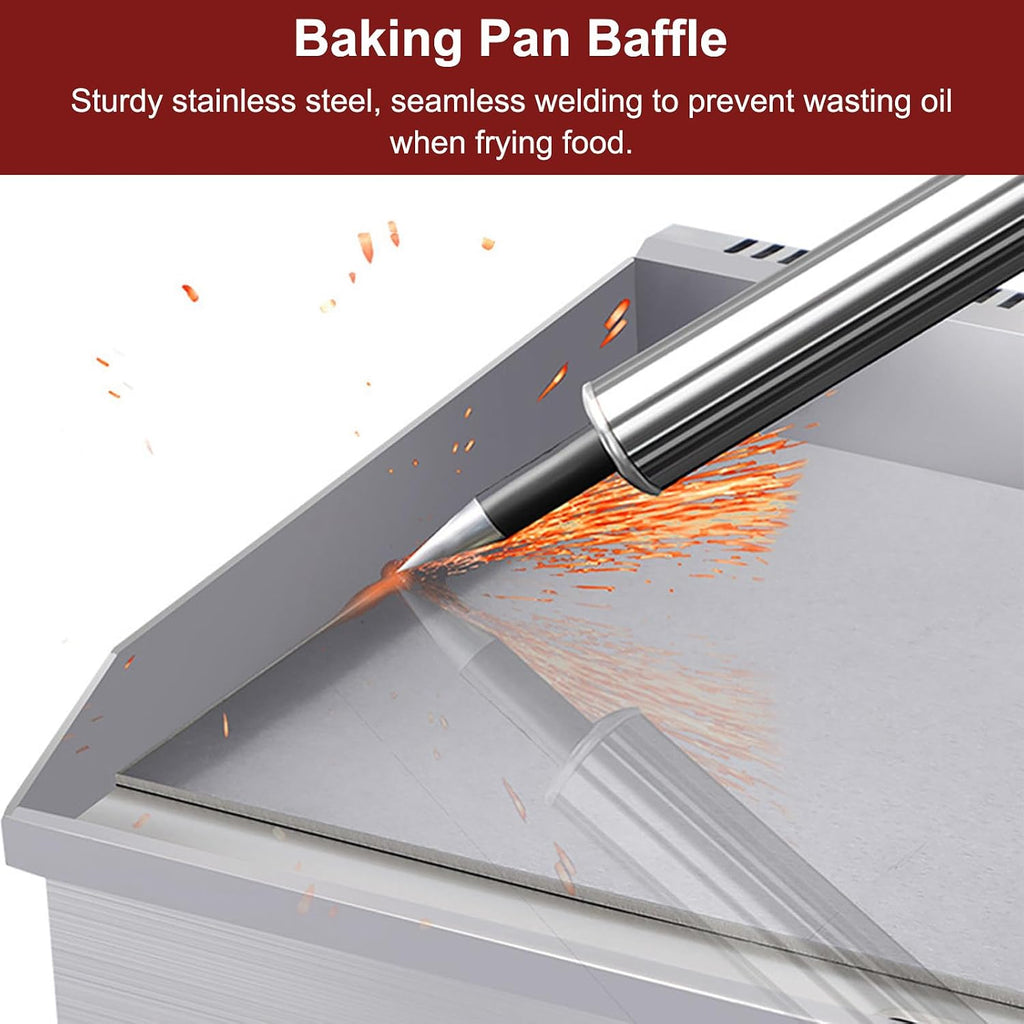 Electric Griddle Flat Top Grill with Deep Fryer, Electric Griddles Indoor Cooking, Countertop Griddle Stainless Steel Grill for Outdoor Catering,Large