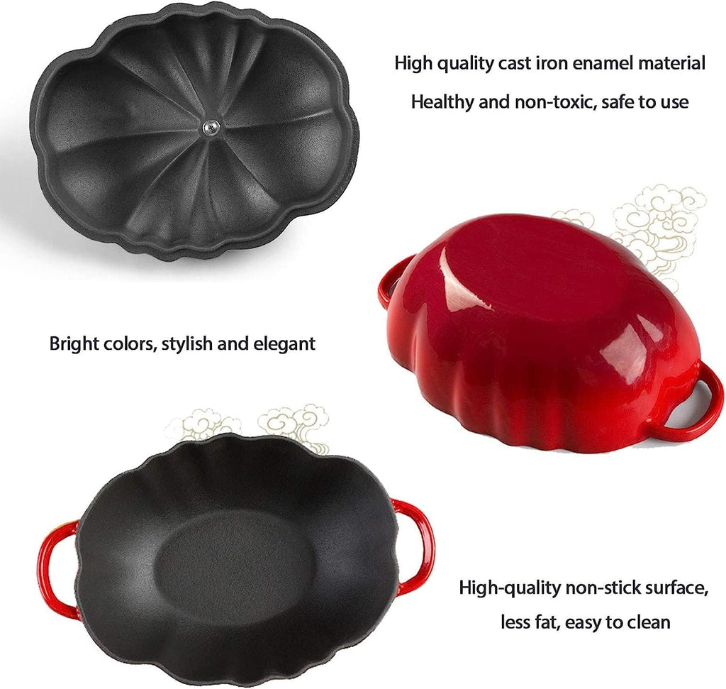 Induction Enameled Cast Iron Dutch Oven Gas Stoves Tomato-Shaped Braiser Nonstick Dual Handles with Lid for 3-5 People