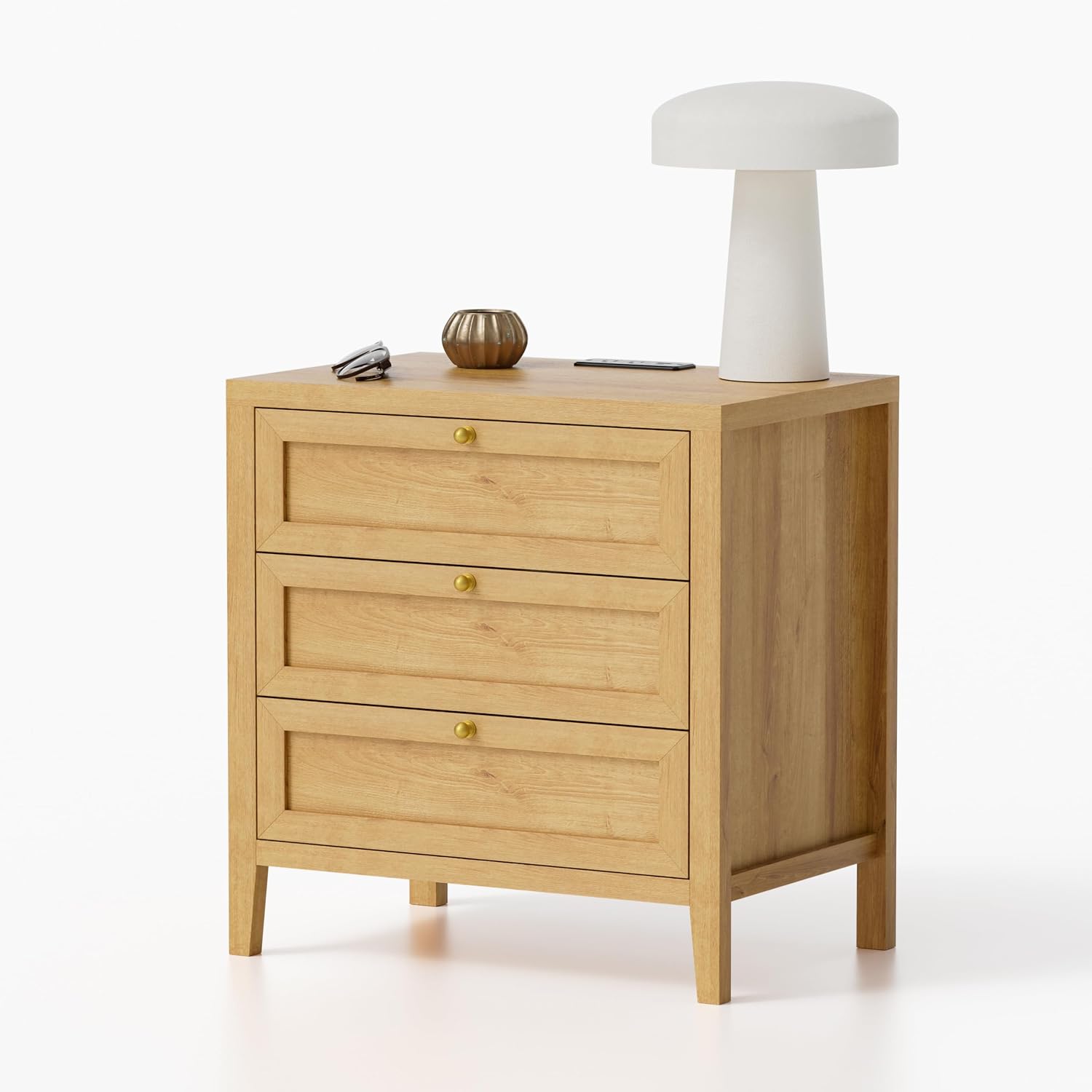 EYYTHUNG 3 Drawer Nightstand with Charging Station, Farmhouse Large Bedside End Table with Storage Drawers, Modern Wood Night Stand for Sofa, Bedroom, Natural Oak