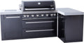 Mont Alpi Premium 94'W x 50'D Black Stainless Steel L-shaped Modular Outdoor Kitchen Island + Infrared Side & Rear Burner + 44'W 6-Burner BBQ Grill + Granite Countertops + Storage Cabinets & Drawers