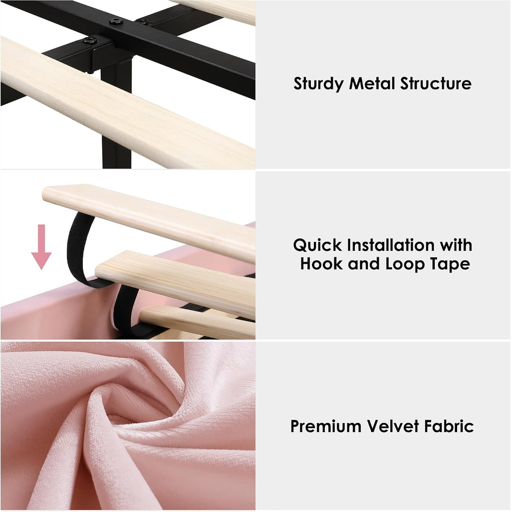 Keyluv Full Led Car Bed Frame with Wheels Decor & Adjustable Curved Headboard Modern Upholstered Platform Bed with Detachable Pillows Solid Wooden Slats Support No Box Spring Needed, Velvet Pink