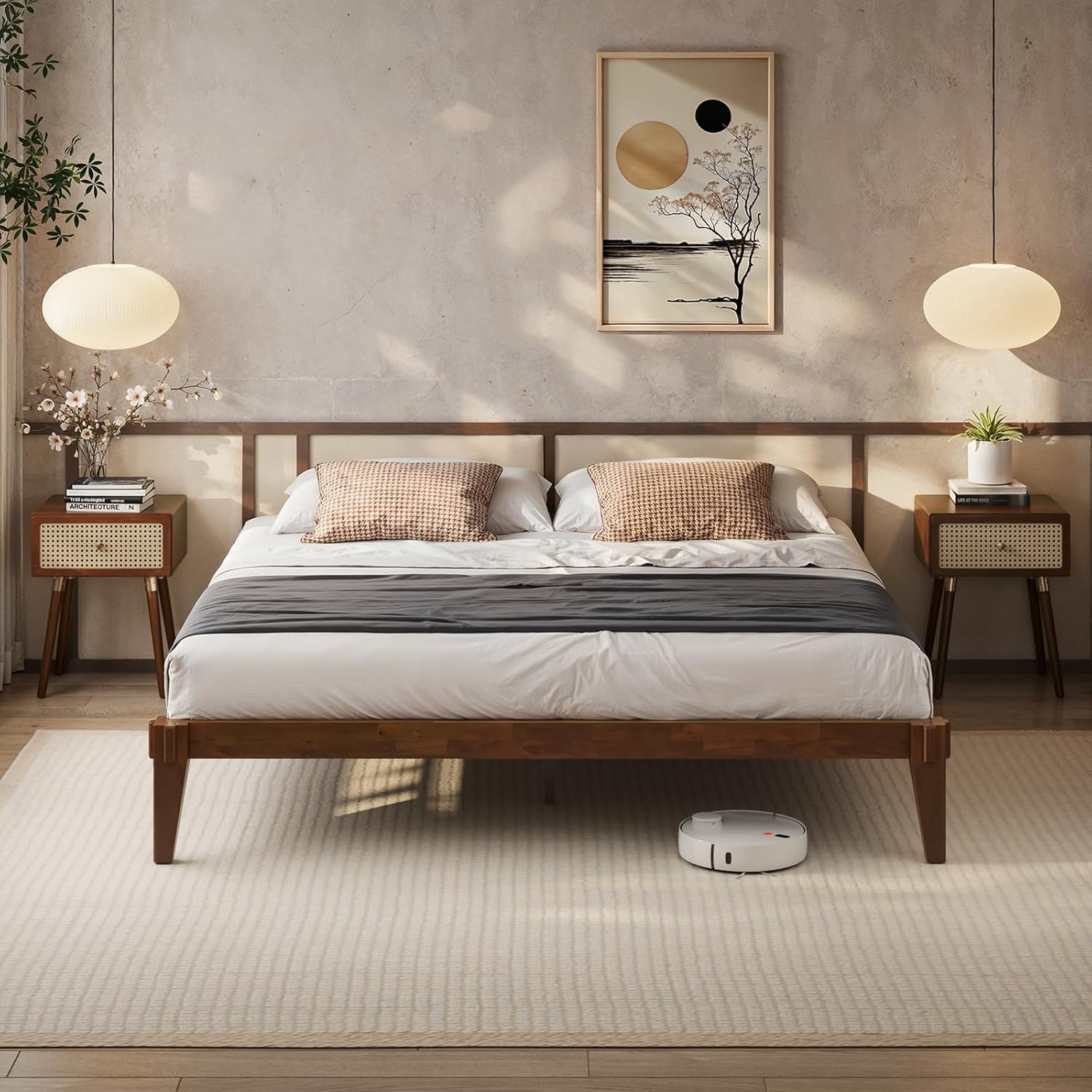 Bme Chalipa 14' King Bed Frame - Solid Wood Platform Bed - Japanese Joinery Bed Frame - Wood Slat Support - No Box Spring Needed - Easy Assembly - Minimalist & Modern Style, Walnut