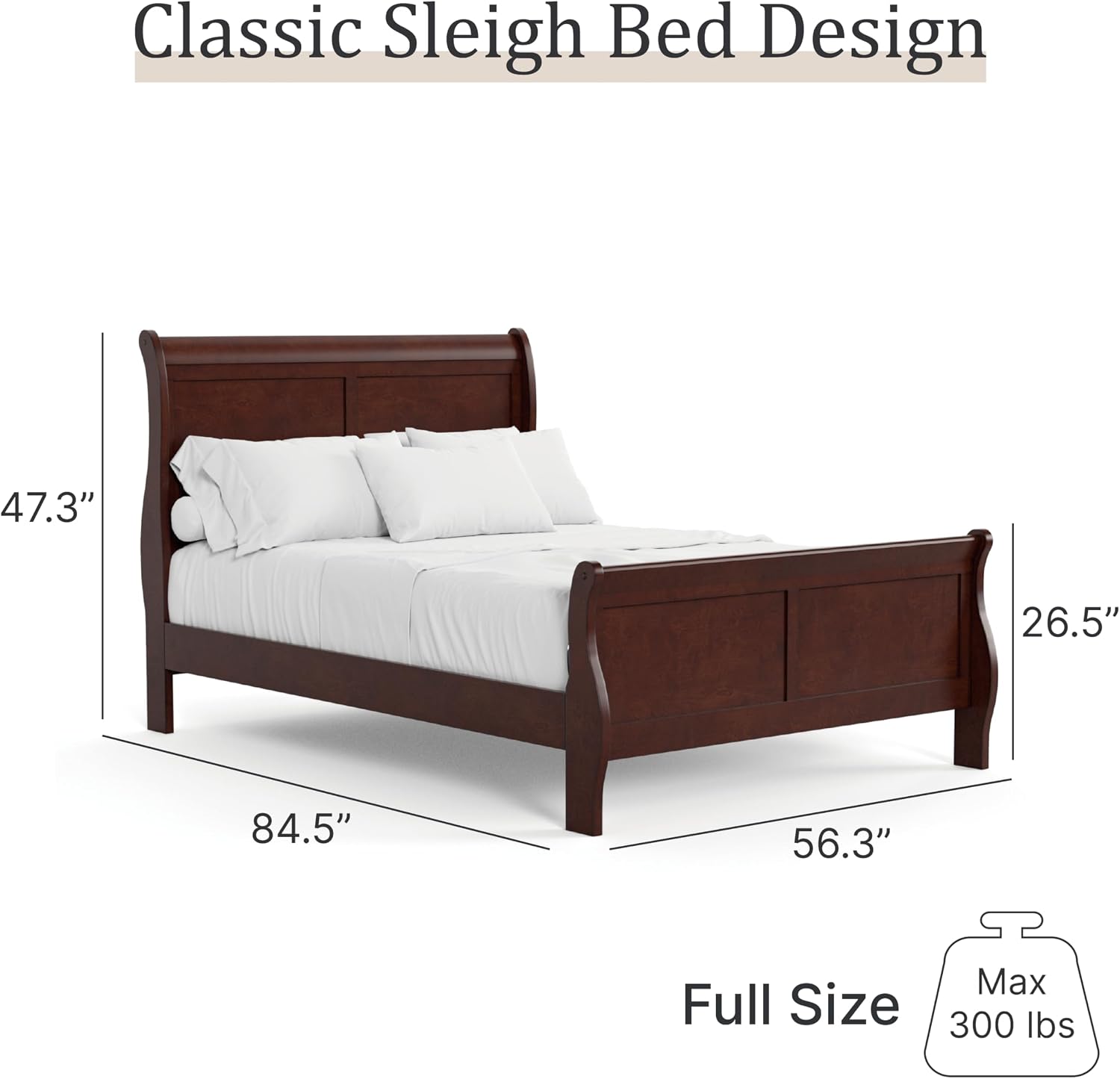 Furniture of America Louis Philippe Traditional Wood Bed Frame with Headboard and Footboard, Elegant Sleigh Design Bedframe for Bedroom, Guest Room, Easy Assembly, Box Spring Required, Full, Cherry