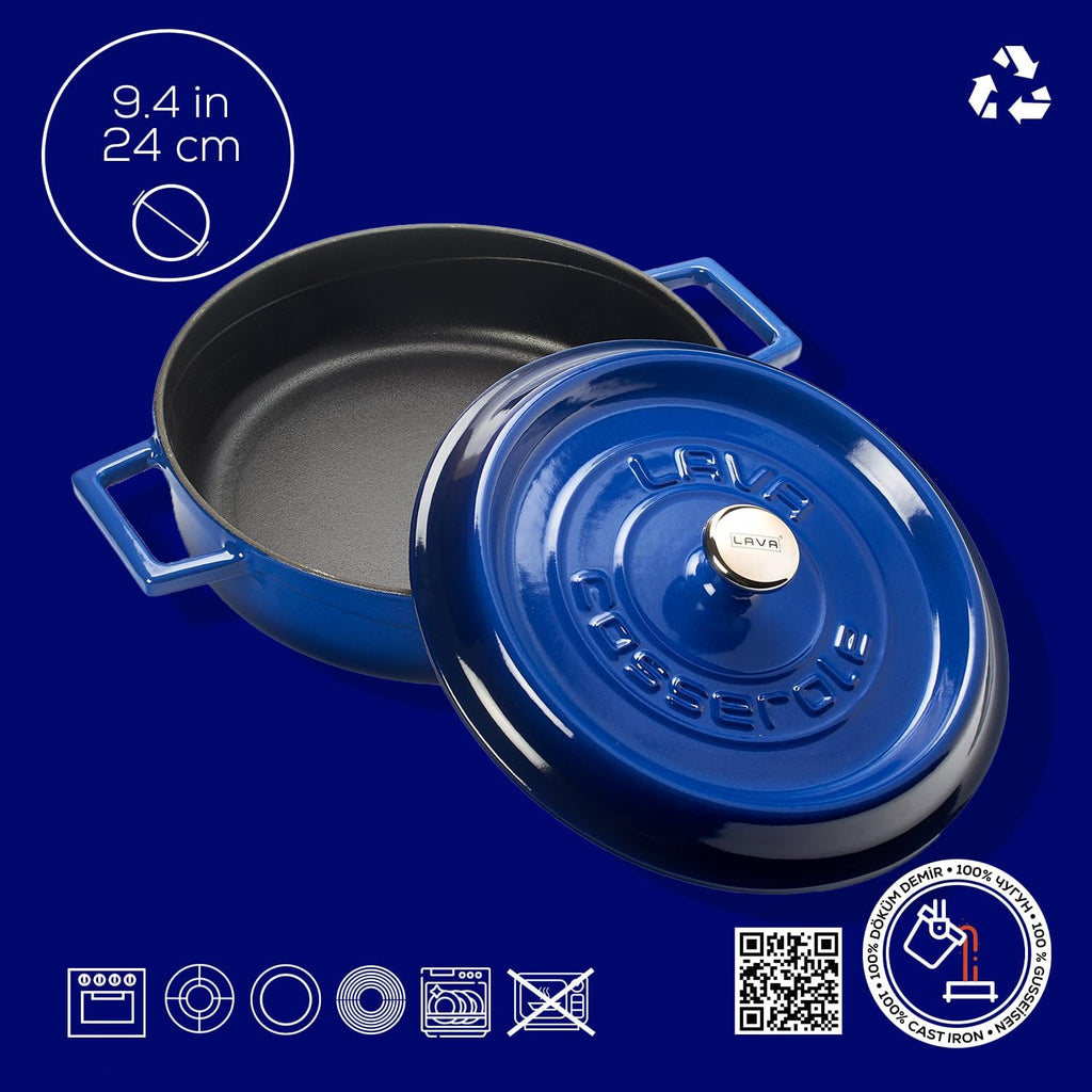 Lava Signature Enameled Cast-Iron Multi-Purpose Braiser Oven - 2-1/2 Quart, Cobalt Blue