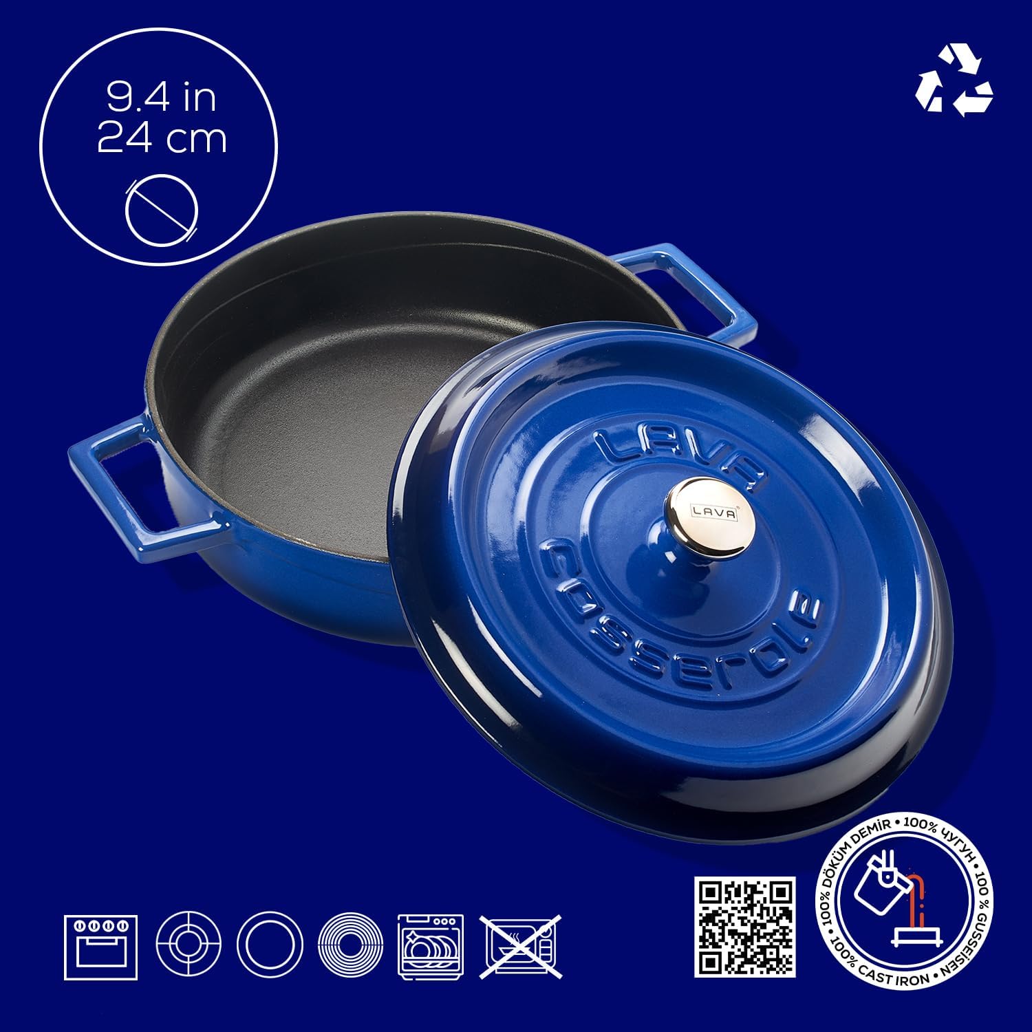 Lava Signature Enameled Cast-Iron Multi-Purpose Braiser Oven - 2-1/2 Quart, Cobalt Blue