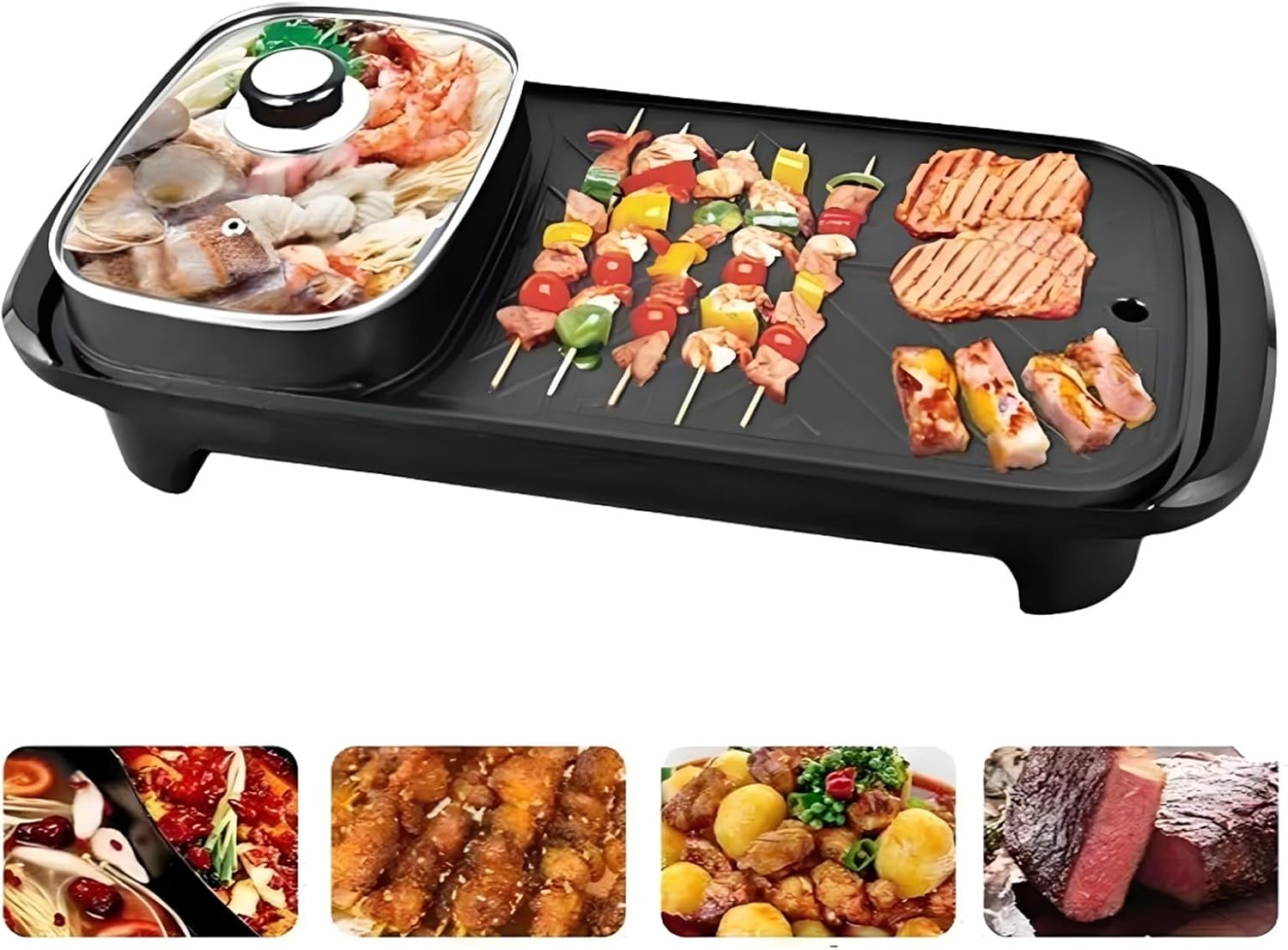 Electric Flat Top Grill, Electric Griddle, Flattop Grills Indoor Safely Washable, Suitable for Frying Grilling Stir Frying(Black,45 * 22 * 8)