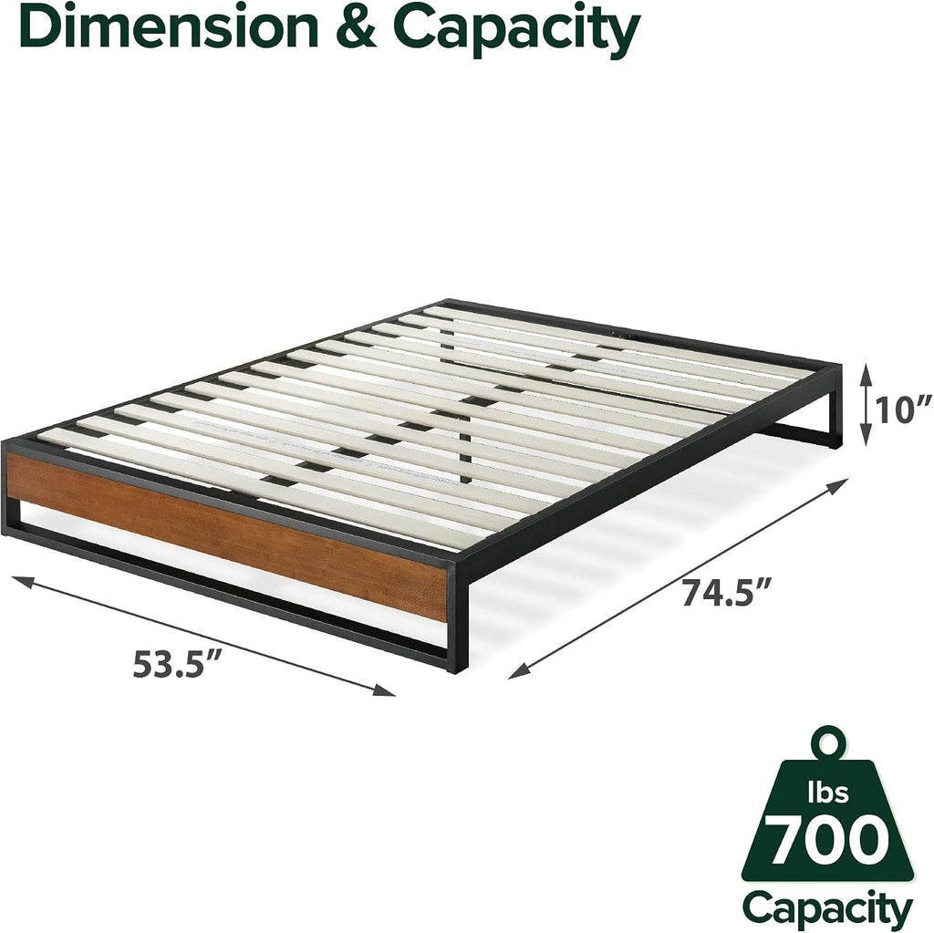 Zinus Good Design Award Winner Suzanne 10 Inch Bamboo and Metal Platforma Bed Frame, No Box Spring Needed, Wood Slat Support, Chestnut Brown, Full